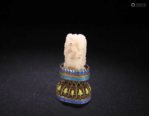 A SILVER GILT CENSER AND HETIAN JADE CAVED PENDANT