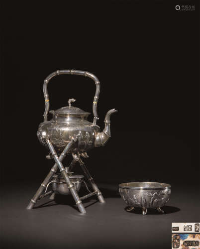 清代（1860年） 人物风景纹烧水架壶 （四件）