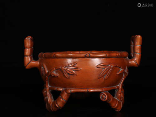 A HUANGYANG WOOD CARVED DOUBLE EAR CENSER