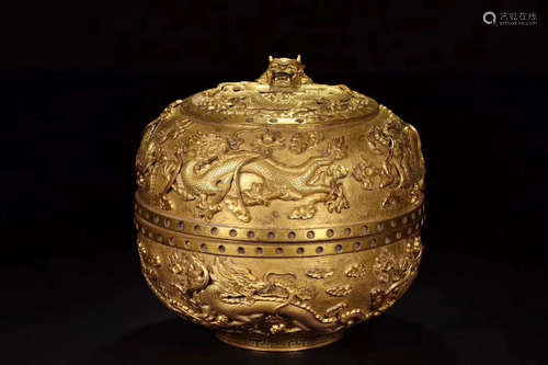 A GILT BRONZE DRAGON PATTERN BOX