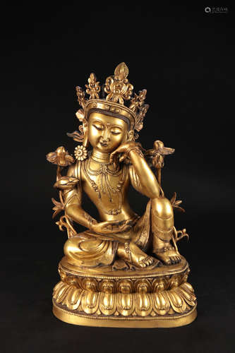 A GILT BRONZE CASTED GUANYIN BUDDHA