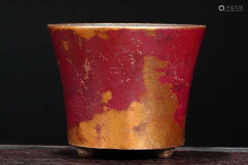 A BRONZE CASTED RED PAINTED CENSER