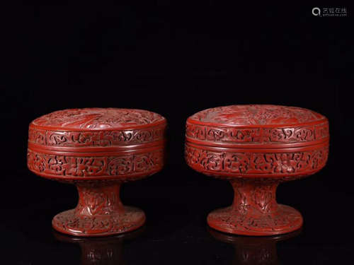 A LACQUER CARVED LANDSCAPE PATTERN BOX