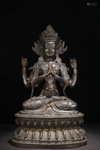 A TIBETAN BRONZE CASTED MULTI ARMS GUANYIN BUDDHA