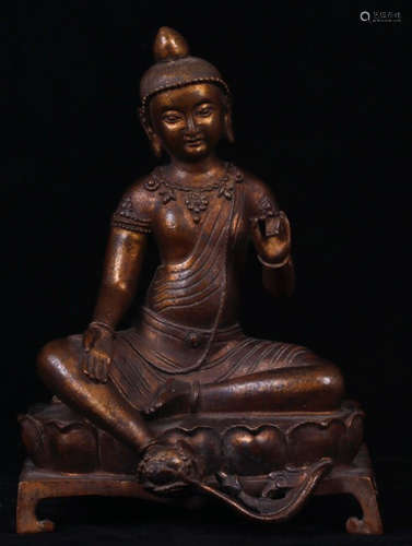 A GILT BRONZE CASTED GREEN TARA BUDDHA