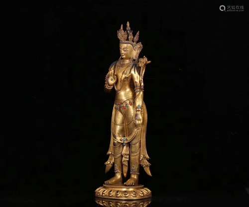 A GILT BRONZE GUANYIN BUDDHA