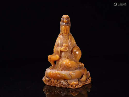 A TIANHUANG STONE CARVED GUANYIN BUDDHA