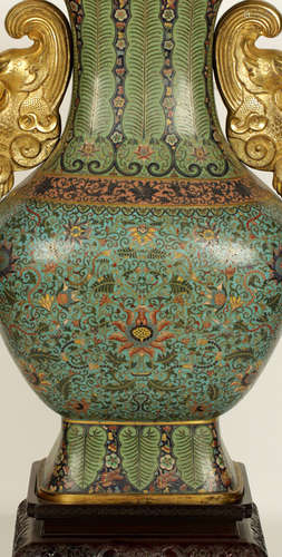 A CLOISONNE CASTED DOUBLE EAR VASE