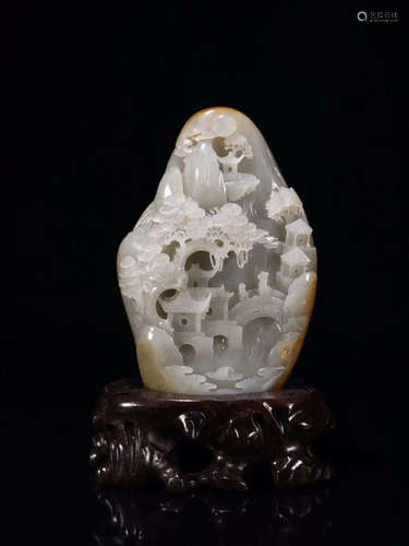 A HETIAN JADE CARVED LANDSCAPE PATTERN PENDANT