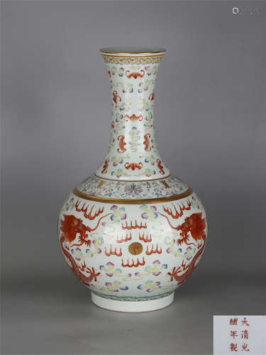 Chinese iron red and famille rose porcelain vase, Guangxu mark.