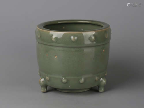 Chinese Longquan celadon glaze tripod porcelain incense burner.