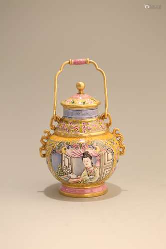 Chinese famille rose porcelain jar with lid, Qianlong mark.