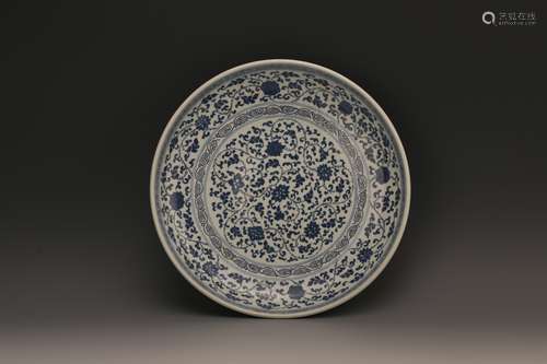 Chinese blue and white porcelain charger.