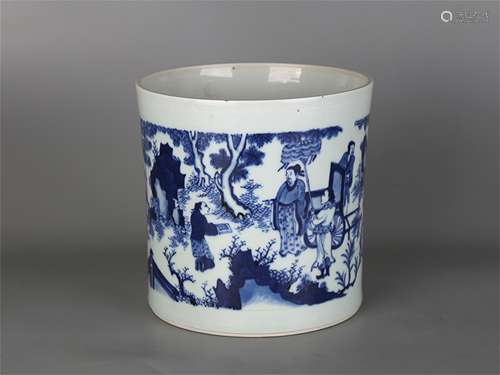 Chinese blue and white porcelain brush pot.