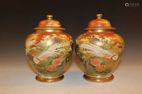 pair of Japanese hand painted porcelain vases, mark on the bottom.