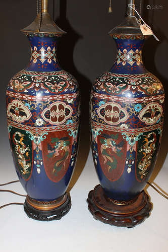 A pair of large Japanese cloisonne vase lamps