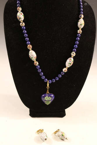 Chinese cloisonne and lapis lazuli beads necklace.