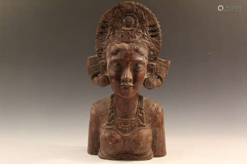 Chinese Carved wood bust. .