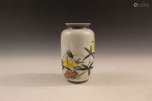 Chinese famille rose egg shell porcelain vase.