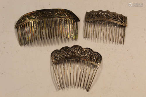 There Chinese antique silver combs.