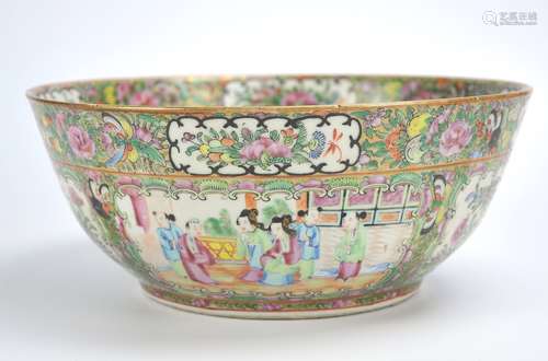 A Large Canton Bowl w/ Figures & Flowers,19th C.