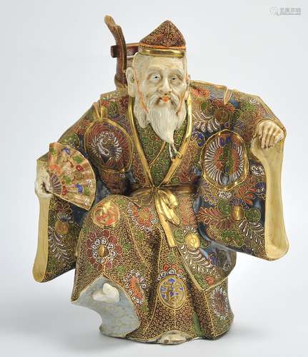 A Gilded Elderly Japanese Figure Dancing w/ Fan