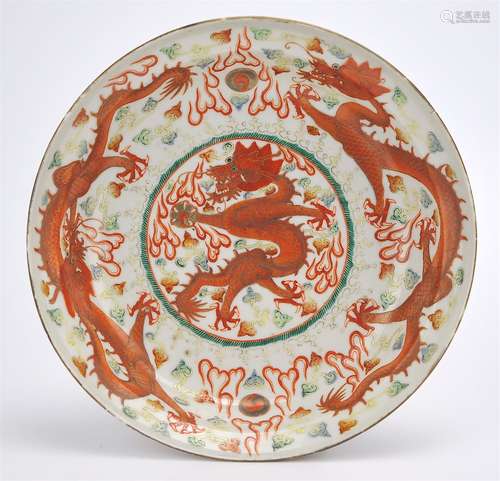 Chinese Famille Rose Dragon Dish, Guangxv Period