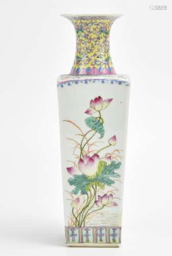 A Export Famille Rose Square Vase, 19th C.