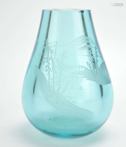 Japanese Thick Walled Etched Glass Vase