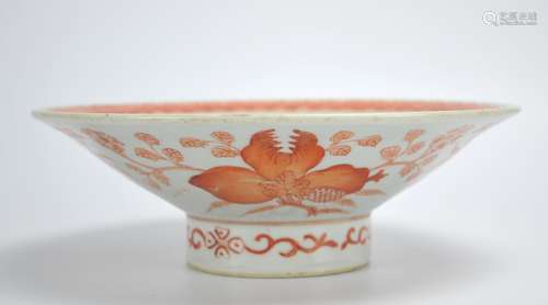 Large Chinese Iron Red Glazed Stem Bowl,19th C.