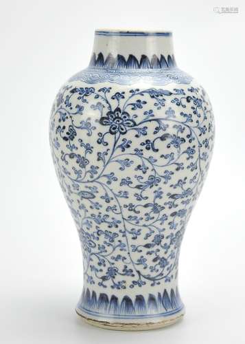 Blue and White Stylized Floral Scroll Vase, 19th C