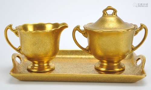3 Piece Gold-tone Tea Set, Pickard China,20th C.