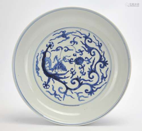 Chinese Blue & White Dragon Plate, Wanli Period