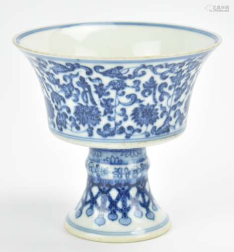 Chinese Blue and White Stem Cup w/Qianlong Mark