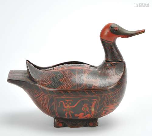 An Asian Lacquer Rosewood Duck,19th C.