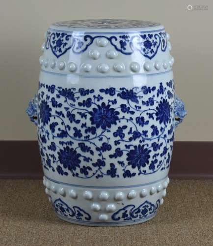 Chinese Blue and White Garden Stool, 18th C.