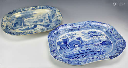 Two Staffordshire Style Blue&White Trays,19-20th C