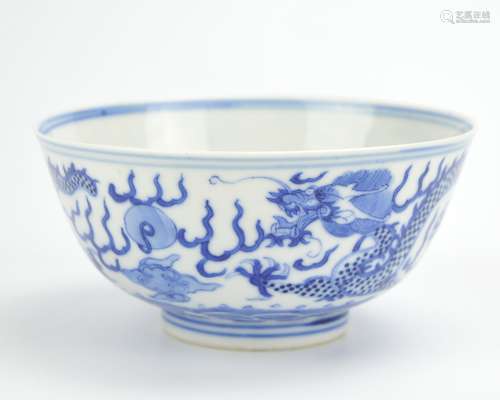 Chinese Blue & White Dragon Bowl, Guangxu Period