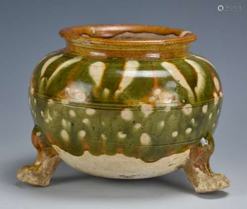 Rare Large Sancai Tripod Censer,Tang Dynasty