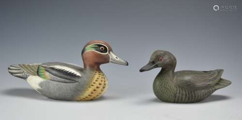 Pair of Carved Painted Wood Ducks