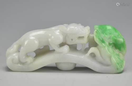 Two Chinese Jadeite Carvings: Lingzhi & Belt Hook