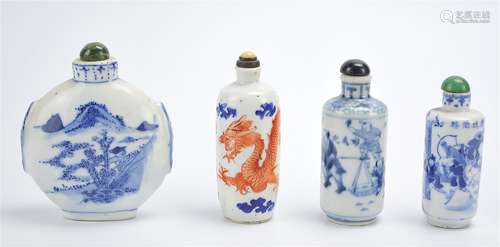 Four Chinese Porcelain Snuff Bottles,18-19th C.