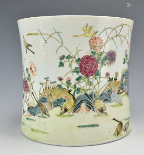 Large Chinese Famille Rose Brushpot,19th C.