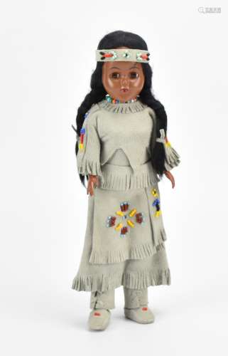 Indian Doll in Grey Suede & Beaded Dress