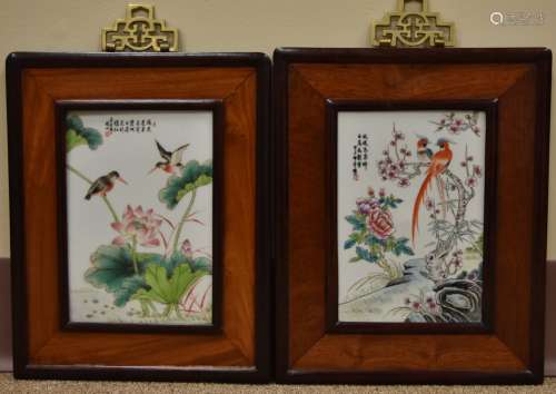 Two Chinese Framed Porcelain Panels,early 20th C.