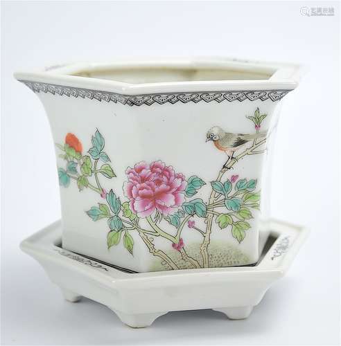 Chinese Famille Rose Flower Basin and Tray,20th C.