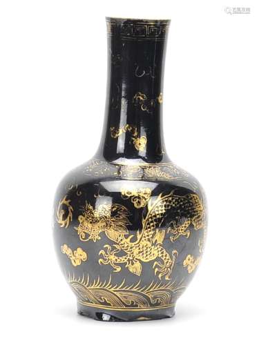 Chinese Black Ground Gilt Dragon Vase,20th C.