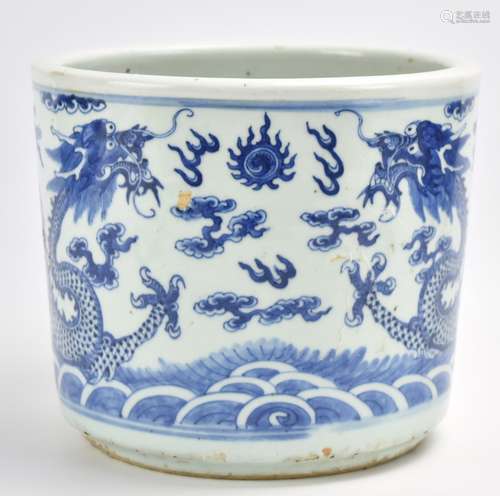 Large Chinese Blue & White Dragon Censer, 18th C.