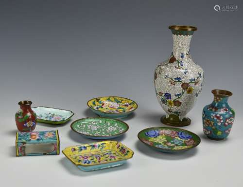 (9) Group of Cloisonne Vase and Plates,19th C.