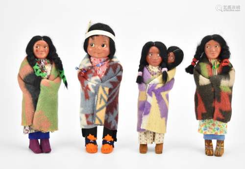 Group of 4 Medium Size Indian Skookum Dolls